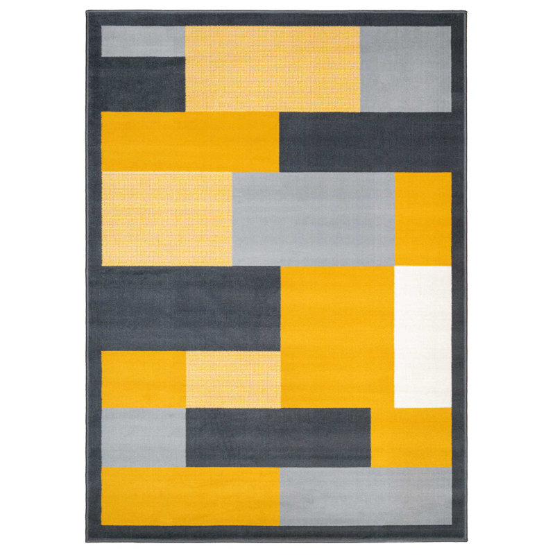Calian Machine Woven Grey/Ochre Indoor Rug, Rectangle 60 x 110cm