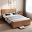 Structure de lit simple en bois de chêne naturel avec banc de rangement intégré au pied de lit, 4 tiroirs, tête de lit, robuste, aucun sommier requis, style Mid-Century moderne-2130104442-2130104440