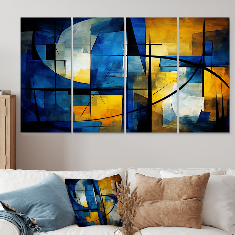 «Symphony In Kings Blue Jazz I», art mural géométrique, 4 pièces, H 28 po x l 48 po