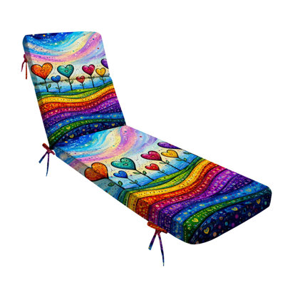  Outdoor Indoor 3'' Lounge Patio Cushion Colorful Heart Shaped Flowers Vibrant Abstract Rainbow Landscape Water-Resistant Chaise Lounge Cushion for Chair Patio Furniture Seat Cushion