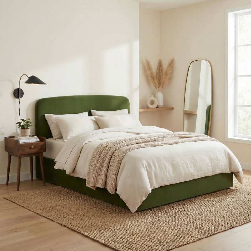 Aemilia Upholstered Ottoman Storage Bed, Green Velvet, King