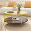 Table basse ronde moderne à 2 niveaux en noyer avec plateau en verre et base dorée pour le salon (table incluse seulement)