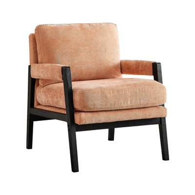 Mid-Century Modern Orange Armchair - Sumptuous Chenille, Adjustable Seat Back, Wood Upholstered In Design, Chenille Material, Seat,