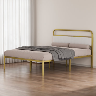 Metal Steel Platform Bed Frame With Upholstered Headboard