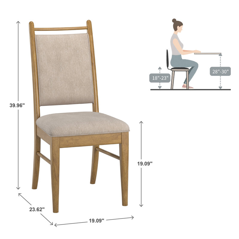 Cipolla Wood Finish Beige Fabric Dining Chair, Oak Wood