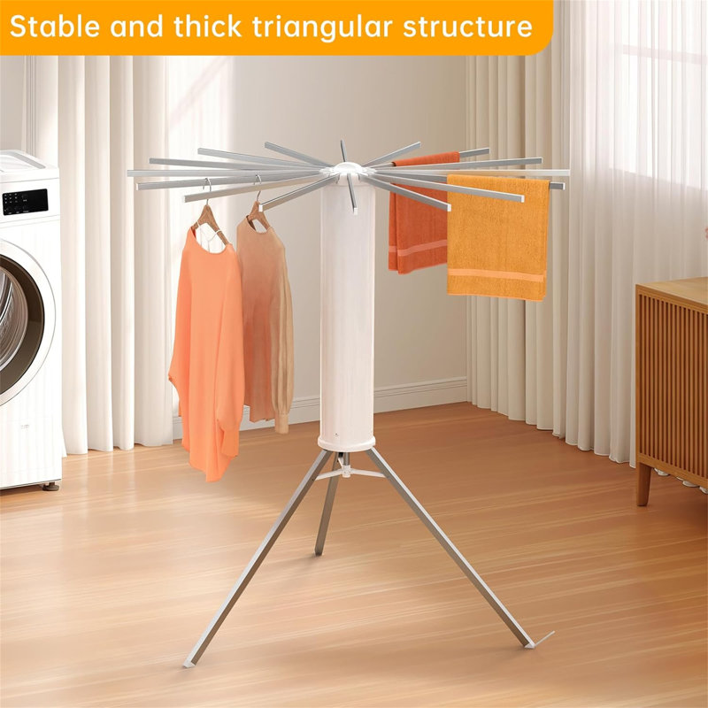 Tripod Clothes Drying Rack - Foldable, Space-Saving With 16 Rods, 3.94" H x 4.72" W x 5.91" D, White