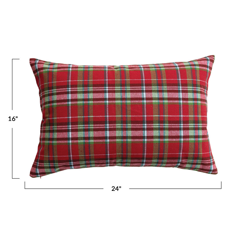 Coussin lombaire en coton tissé à motif à carreaux, Rectangle 16 po H x 24 po L