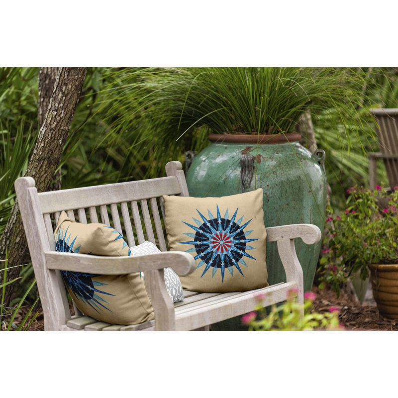 Housse de coussin carrée extérieure en roue de mer et insert, Pes, H 16 po x l 16 po