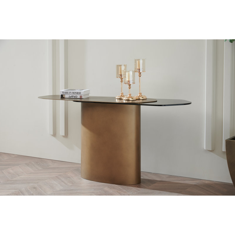 Cerryn Modern Irregular Console Table with Sculptural Free Form Design and Glass Top – Architectural Statement Console