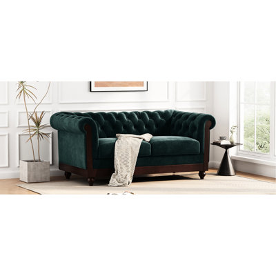 58,06 po avec revêtement en velours. Structure en pin, accoudoirs arrondis. Élégante pour la chambre, le salon ou la chambre à coucher. Coussins confortables.
