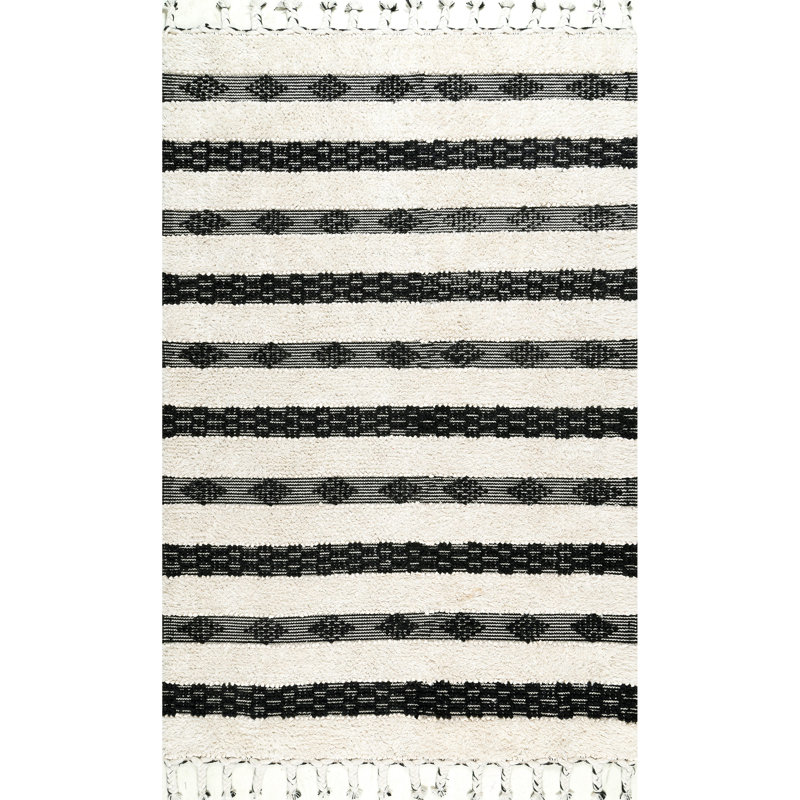 Tapis noir / beige en laine / coton touffeté à la main Brickey, Rectangle 8 pi 6 po x 11 pi 6 po