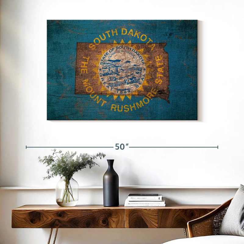 Borges State Map Over South Dakota Flag, 26" H x 39" W