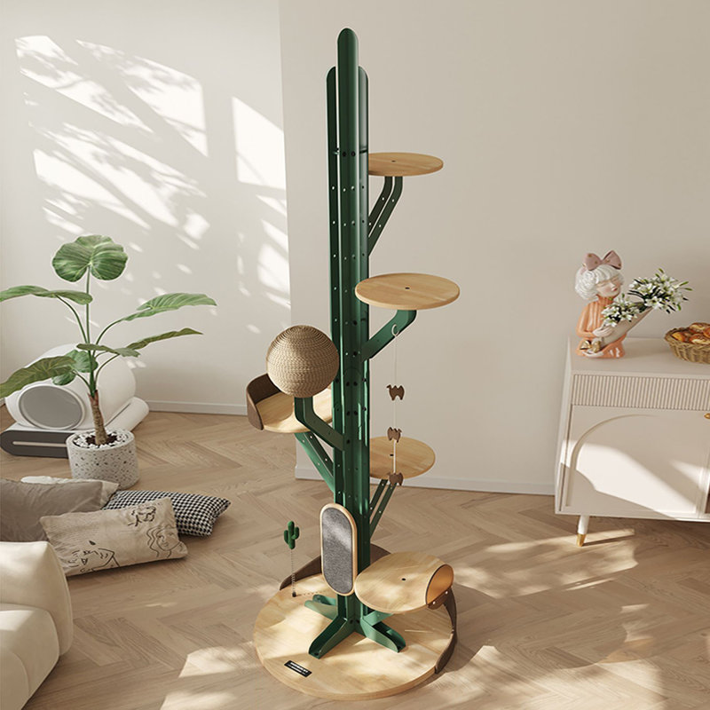 Arbre à chat en bois massif en forme de cactus