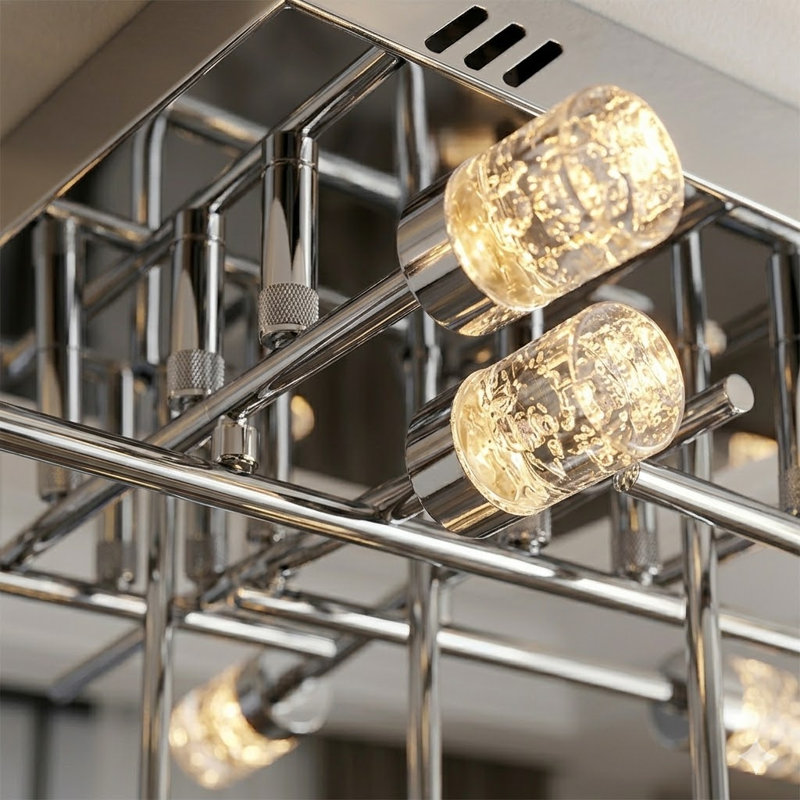 Plafonnier encastré ETL 21,26 po - 11 lumières chromées carré / linéaire / Spoutnik à intensité variable pour chambre à coucher / salon