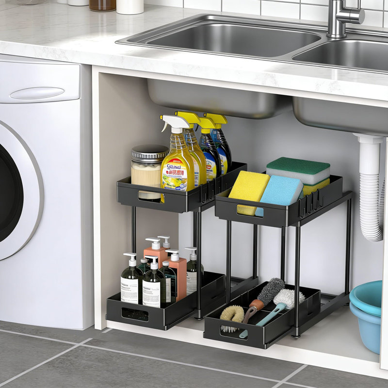 Rangement sous l'évier et tablette de rangement, ensemble de 2 tiroirs coulissants robustes pour armoire de cuisine et de salle de bain