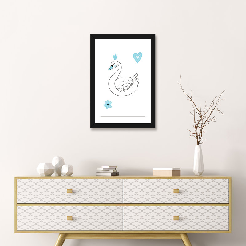 Little Ballerina Swan - impression d'art graphique, H 24 po x l 16 po x P 1 po, Blanc, Papier encadré noir