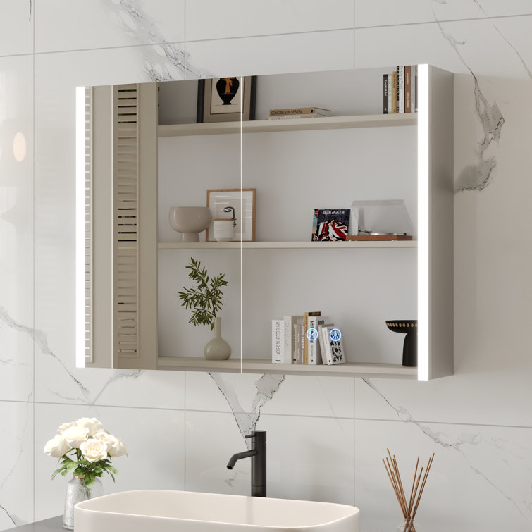 Deervalley LED Bathroom Mirror With Stepless Dimmable Wall Mirrors With Anti-Fog, Dimmer, Bluetooth Speaker, Double Doors,Memory Vanity Mirror With 3 Colour Modes