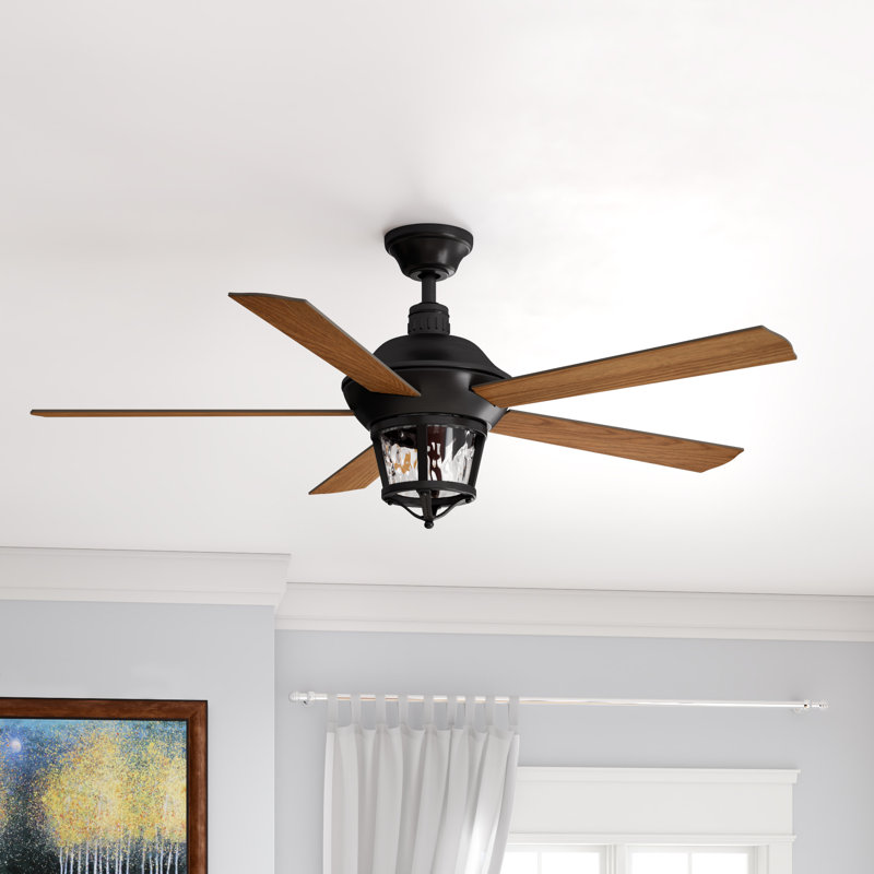 52" 5 - Blade LED Ceiling Fan with Wall Control and Light Kit Included, Antique Bronze