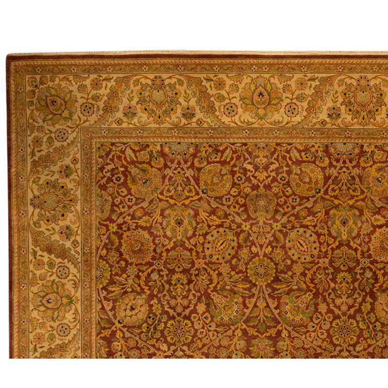 Tapis rouge et ivoire de haute qualité noué à la main