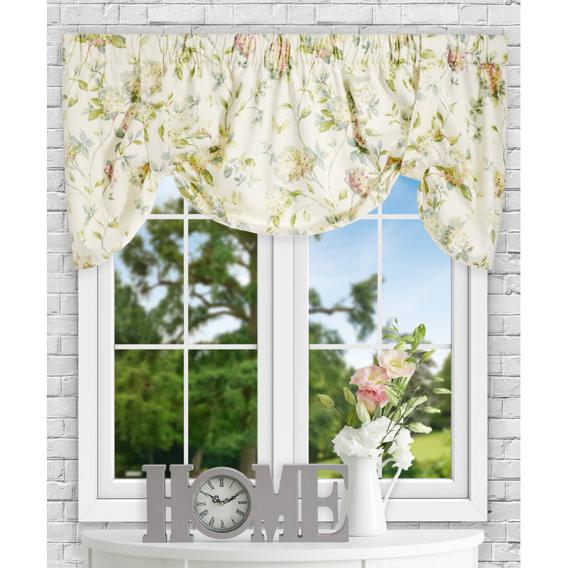 Erie Cotton Blend Floral Tie-Up Window Valance, Green