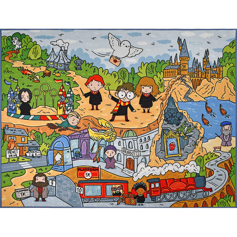 Harry Potter Wizarding World Activity Educational Learning Game Non Slip Kids Rug Classroom Playroom, Rectangle 3'3" x 4'7"