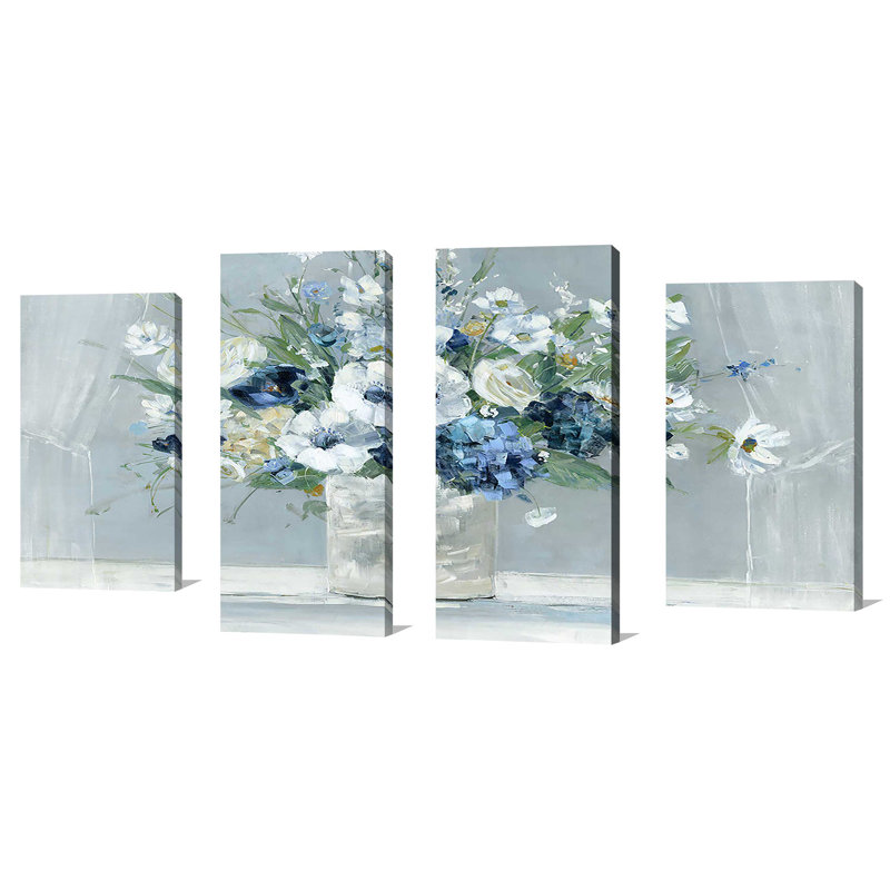 Be Happy Blue - Ensemble de 4 toiles tendues, H 38 po x l 72 po x P 1,5 po