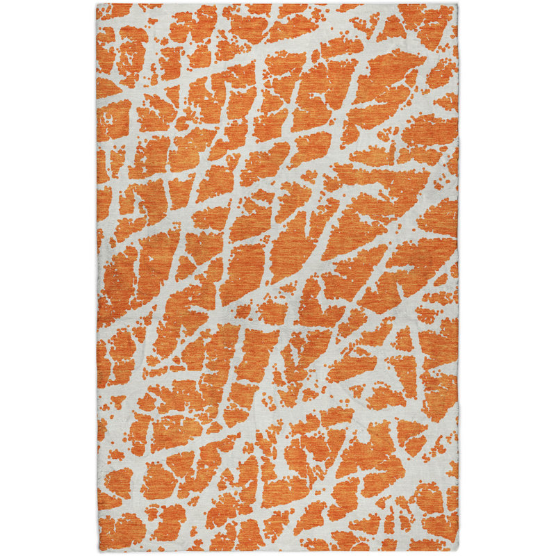 Premium Machine Washable Dream Shag ADS501 Crackle Rug, 3' x 5', Orange
