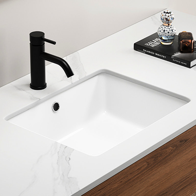 Undermount White Ceramic Rectangular Bathroom Sink, Acid , , 19.75 In Depth, 7.51 Height Milk Vessel Non - Yellowing, Smooth Finish, 16.09 Width, 19.43 Lb Weight