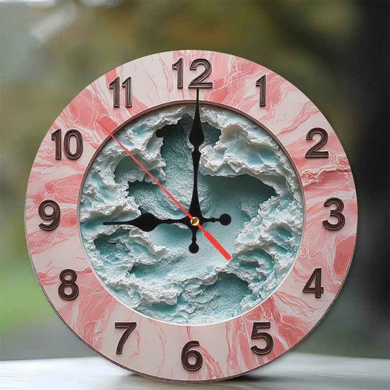 Horloge murale texturée en marbre rose