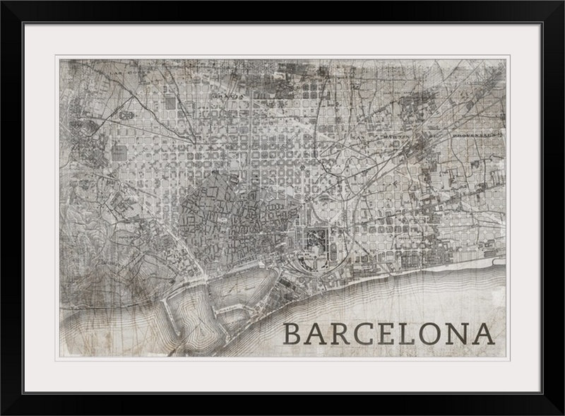 «Map Barcelona» par Bellinda, impression, Cadre noir, H 24 po x l 32 po x P 1 po