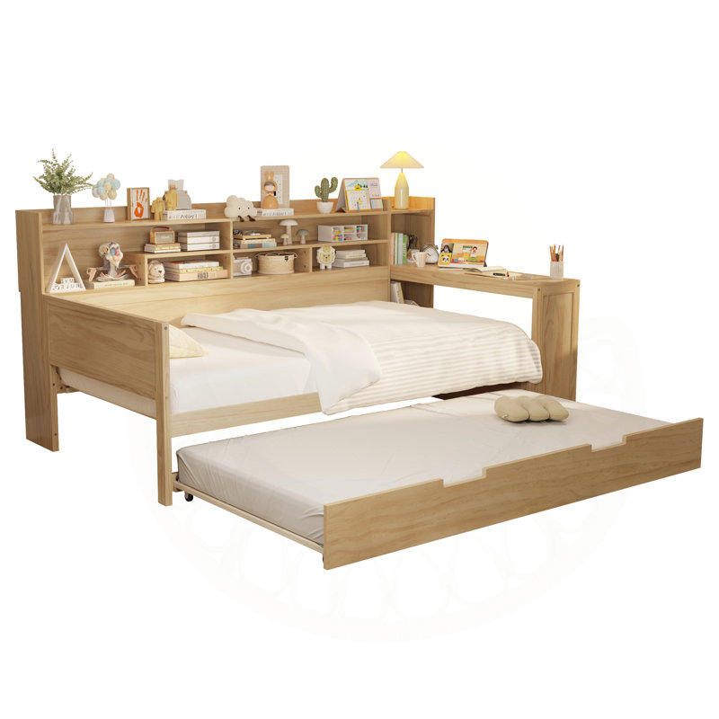 Jacqua en bois polyvalent avec rangement et espace de travail pour optimiser l'espace, Naturel