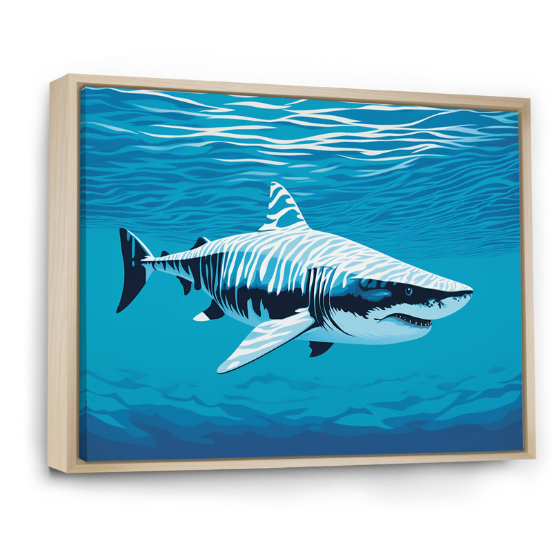 " Tiger Shark Territory ", 34" H x 44" W x 1.5" D, Natural Floater Framed