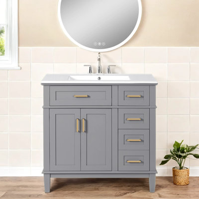 Meuble-lavabo simple 36 po avec plateau en céramique Azara