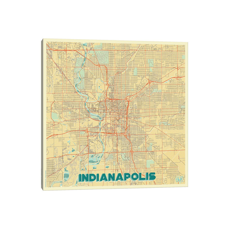 Indianapolis Retro Urban Blueprint Map by Hubert Roguski - Wrapped Canvas Gallery-Wrapped Canvas Giclée