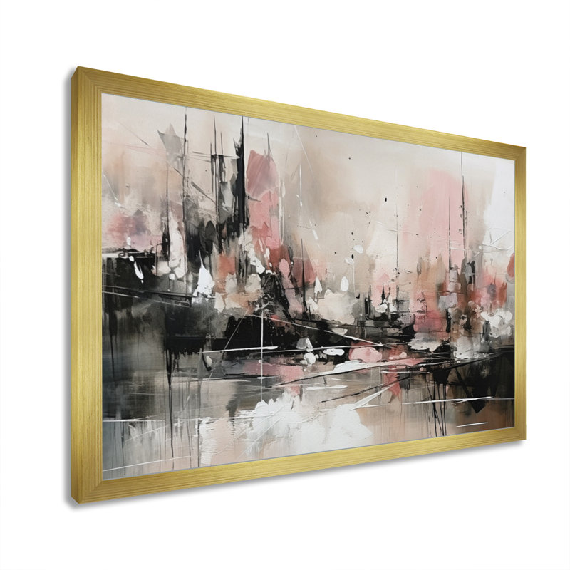 «Pink Black Minimalims Fludity I - Abstract Minimalisme, reproduction sur toile, Cadre doré simple