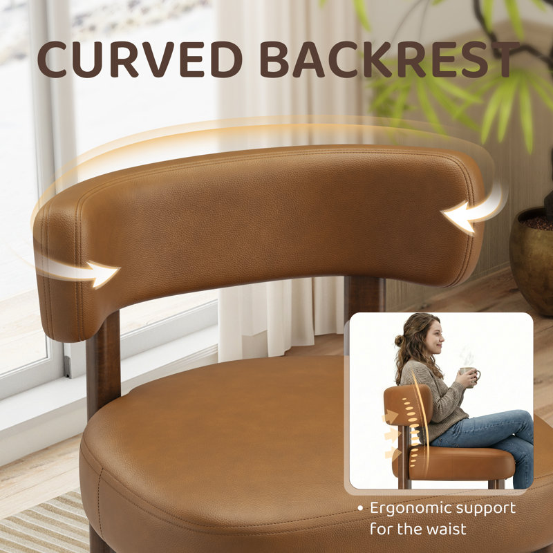 PU Leather Upholstered Solid Wood Dining Chair Side Chair, Brown