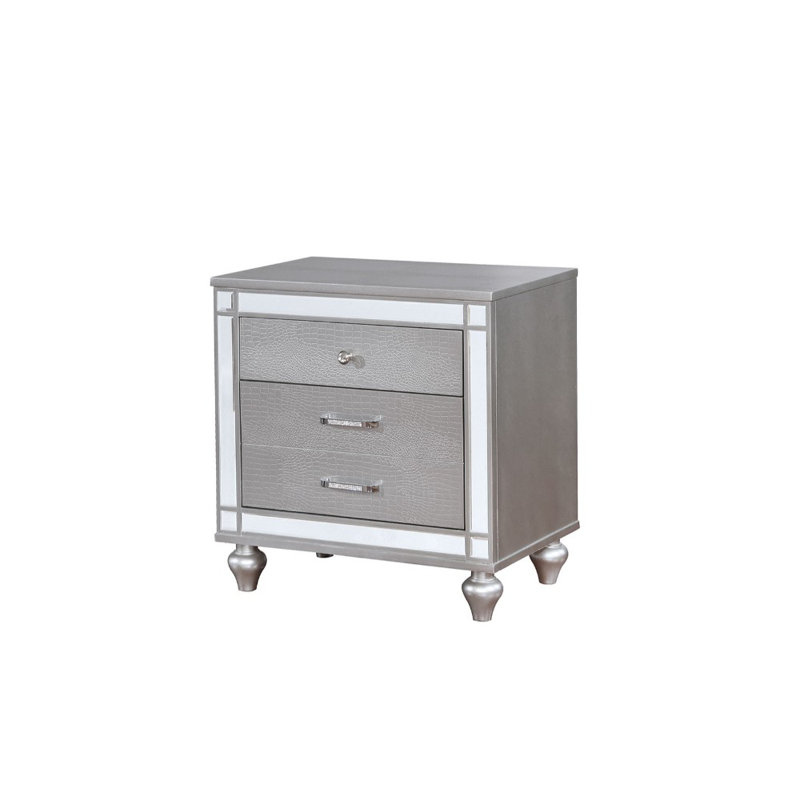 Table de chevet 3 tiroirs Meghean, Argent argent