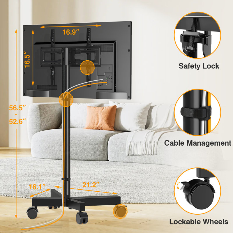 Height Adjustable Rolling TV Cart Portable Floor Stand Trolley up to 88lbs