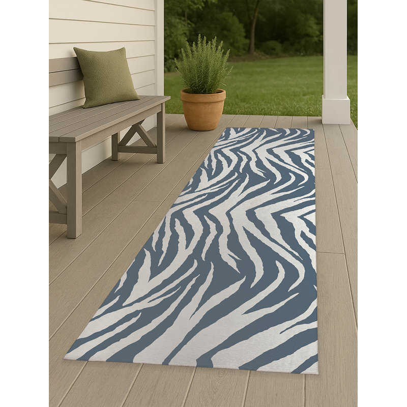 Zebra Patch Non-Slip Outdoor Rug, Runner 2'6" x 8'
