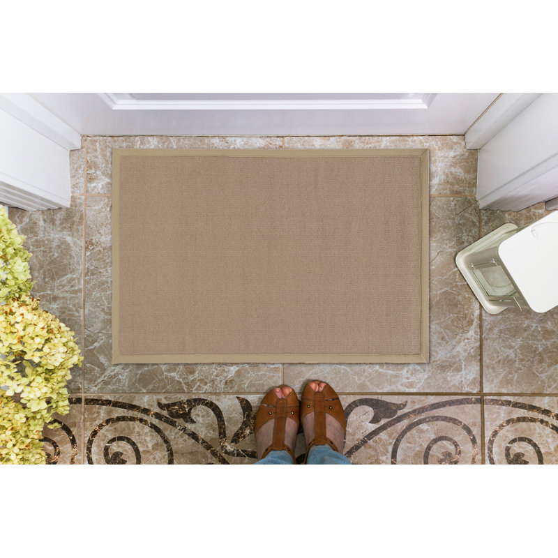 Nannette Handmade Dark Beige Berber with Beige Cotton Border Made in the USA Area Rug, Rectangle 1'10" x 2'10"