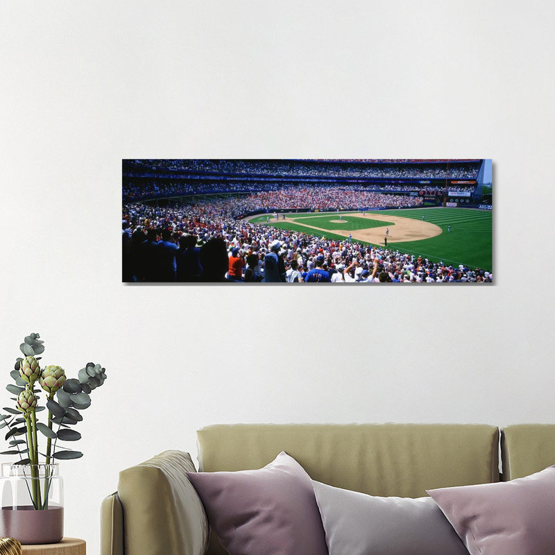 Spectators In A Baseball Stadium, Shea Stadium, Flushing, Queens - Wrapped Canvas Panoramic Print