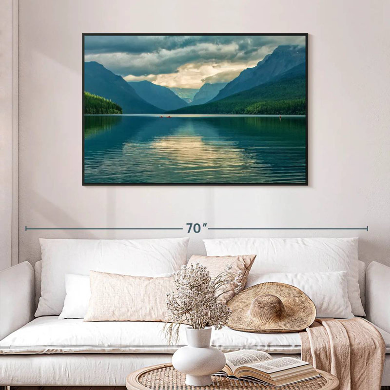 Scène du lac Glacier, 46 po x 31 po, Cadre flottant noir