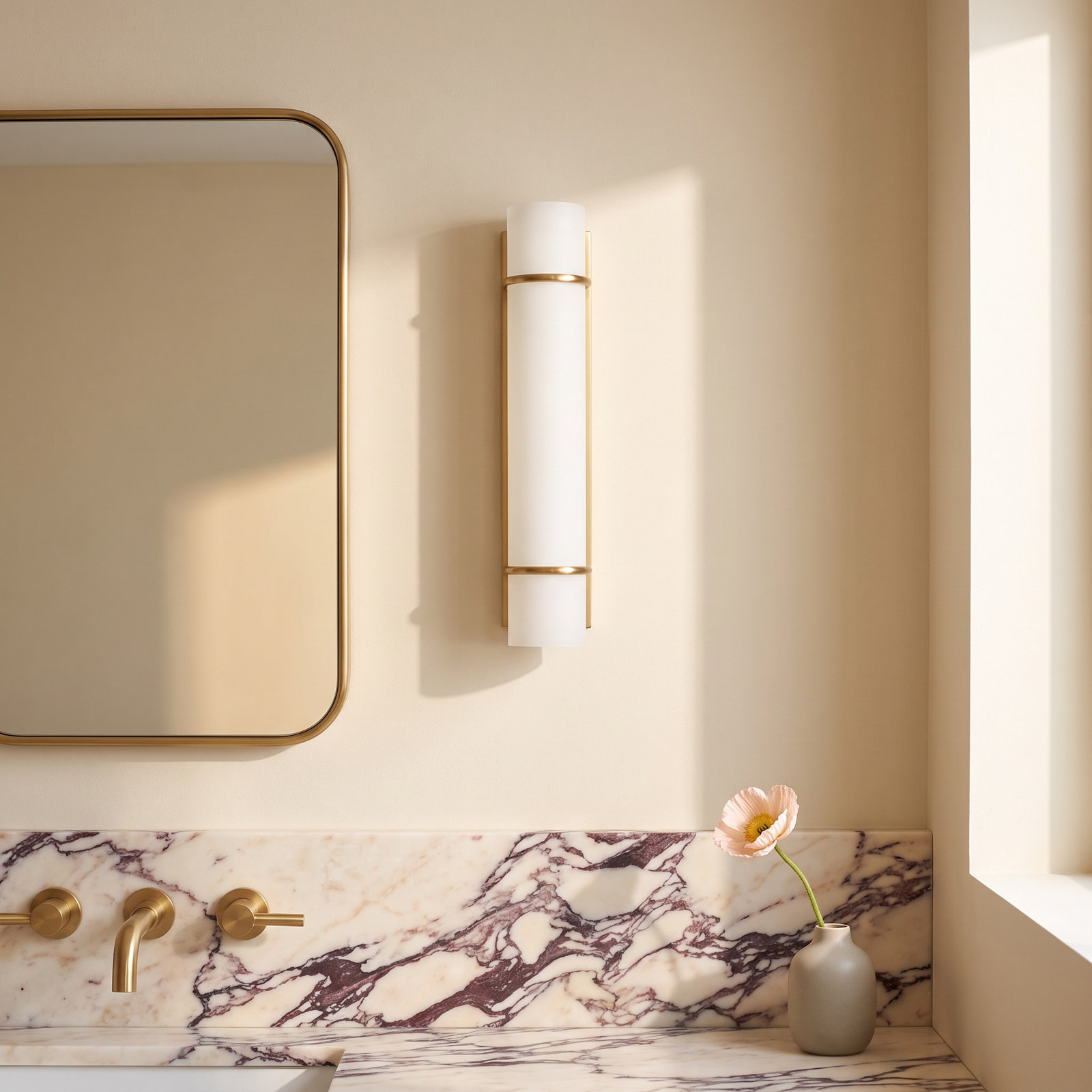 Romaine Single Transparent Dimmable LED Vanity Light, Brushed Brass