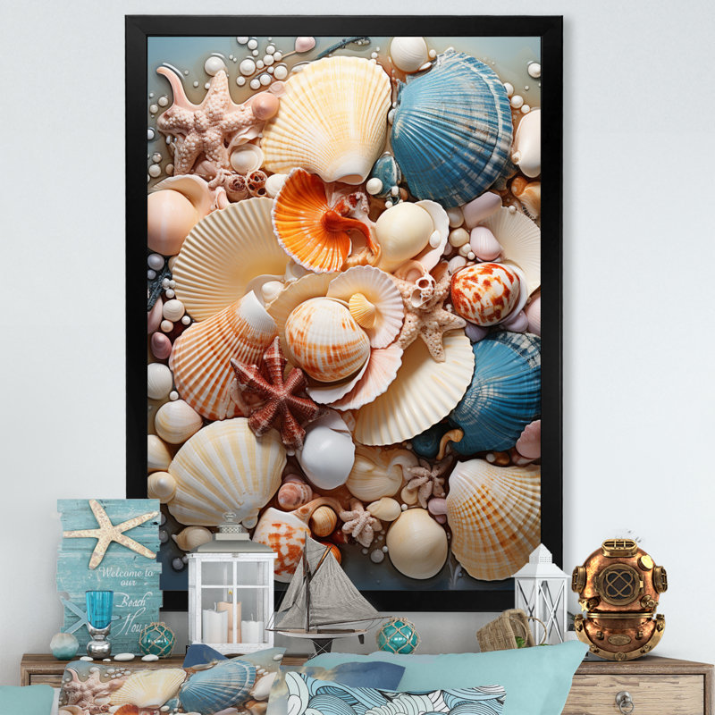«Beach Photo Seashell Symphony V - Coastal Animal», reproduction d'art mural, H 32 po x l 24 po x P 1 po, Cadre photo noir