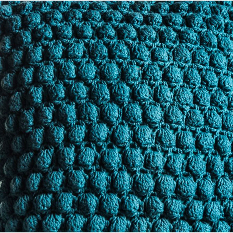 Teal Hand Looped Cotton 18" Square Throw Pillow