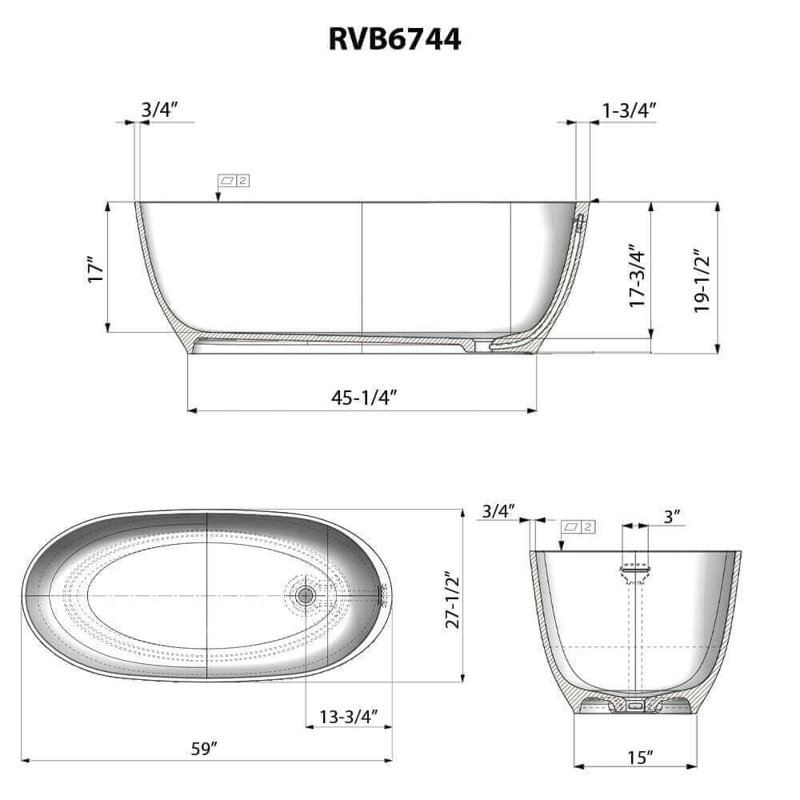 59" x 28" Freestanding Soaking Solid Surface Bathtub, Matte White