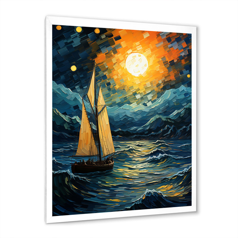 Clair de lune, bateau à voile Horizon III - Bateau à voile, art mural, Cadre simple blanc, H 32 po x l 24 po x P 1 po