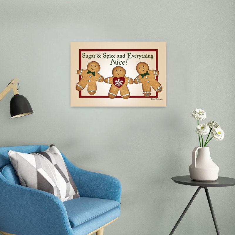 «Christmas Gingerbread Men», art mural contemporain abstrait fantaisiste, 16" H x 24" W