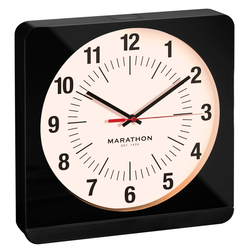 Marathon Black and White Analog Wall Clock with Auto Nightlight