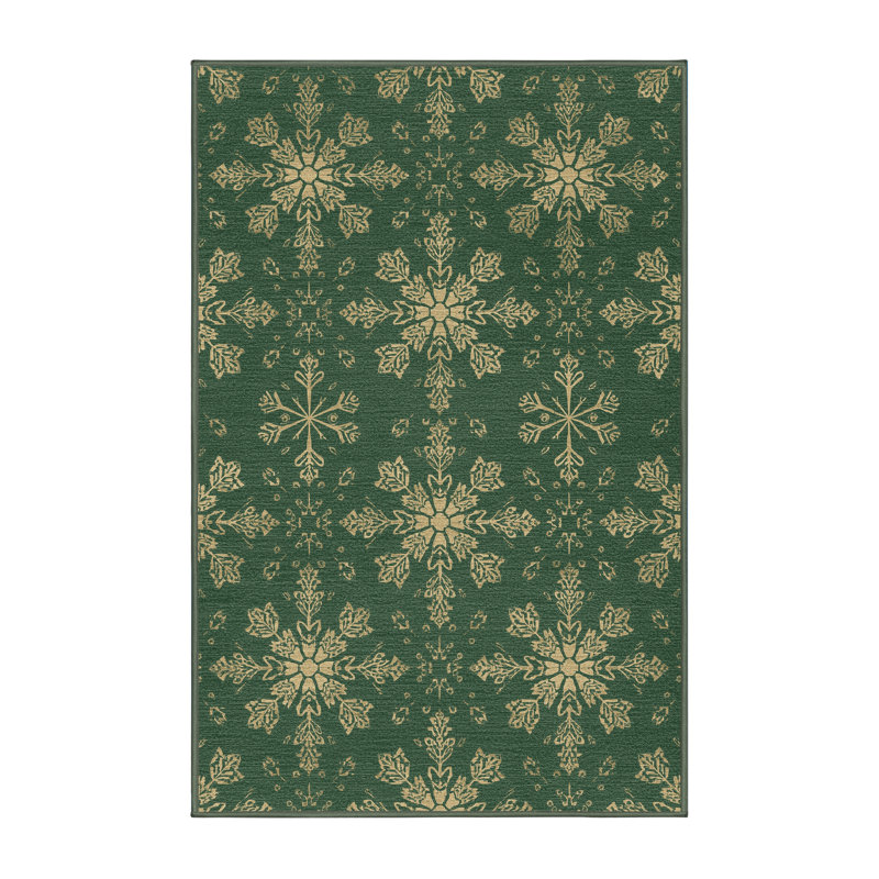 Soft Plush Farrer Christmas Modern & Contemporary Abstract Area Rug in Green – SageGreen Binding, 8x12